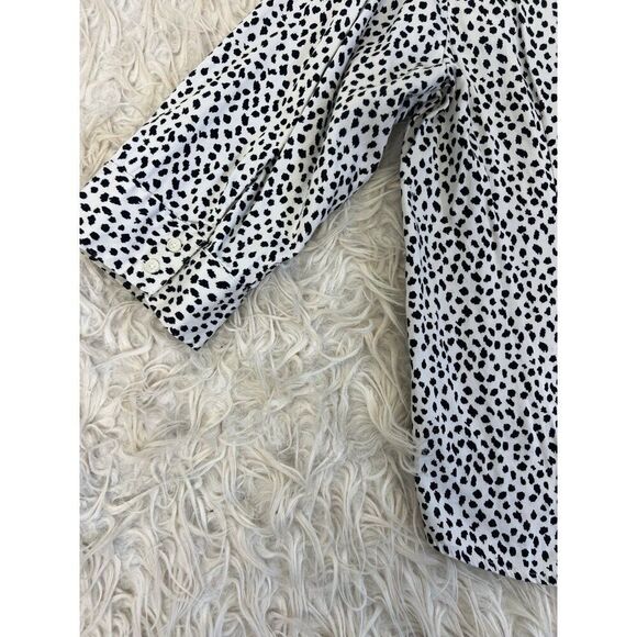 Apt. 9 Women Plus Size 1X White & Black Polkadot Speckle Button Up Blouse Shirt - Picture 8 of 13
